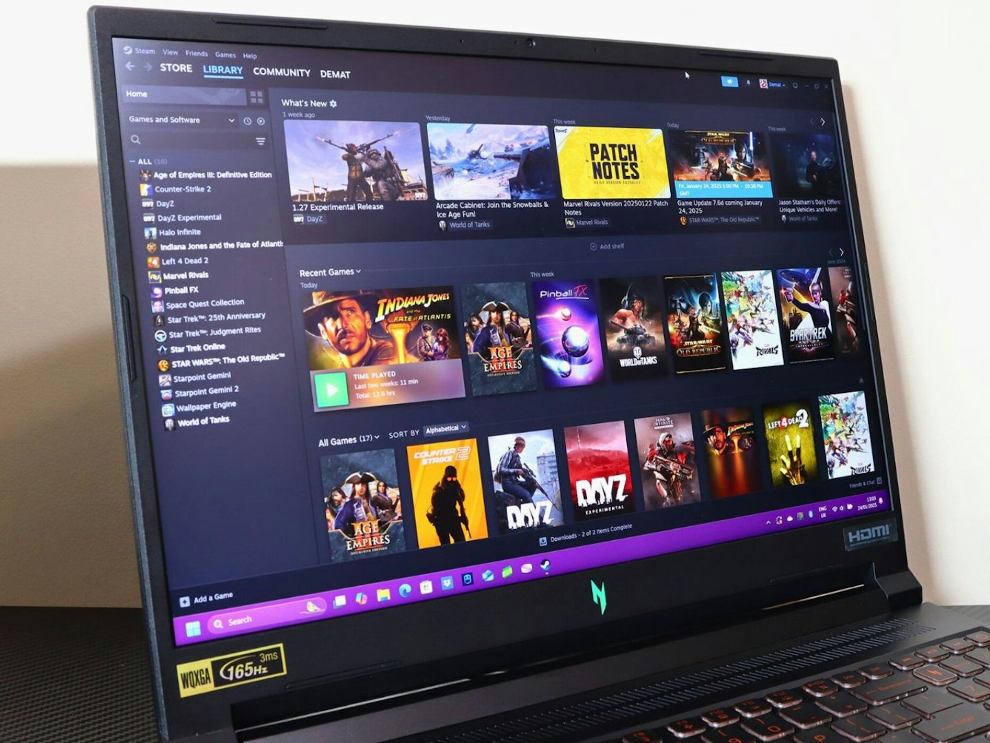 One of the best gaming laptops showing the Steam library of games