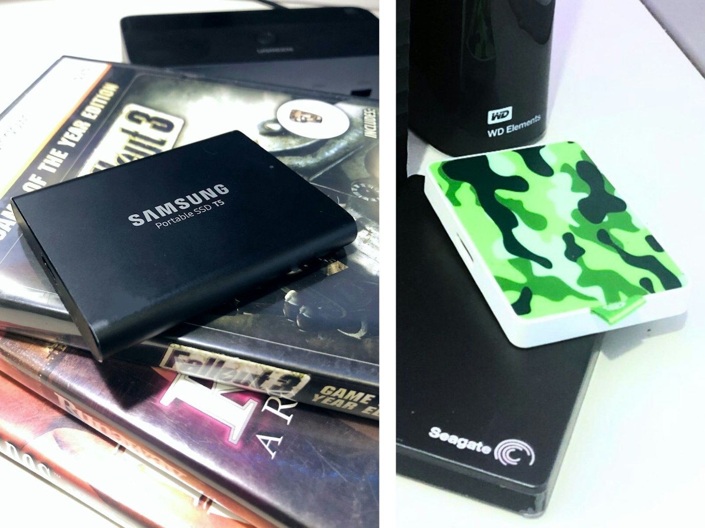Two small external SSDs from Samsung and Seagate