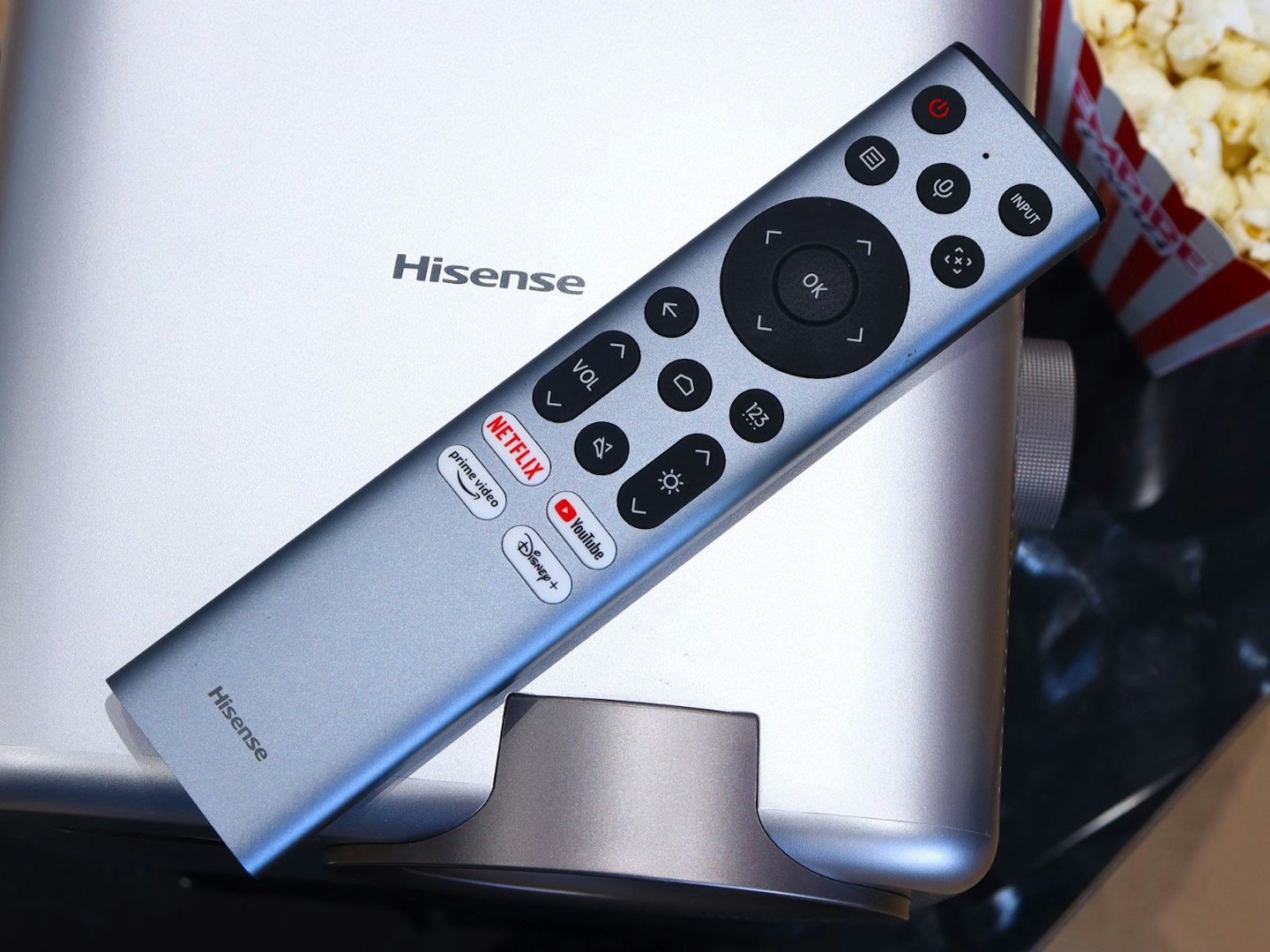 Hisense M2 Pro projector top with remote control